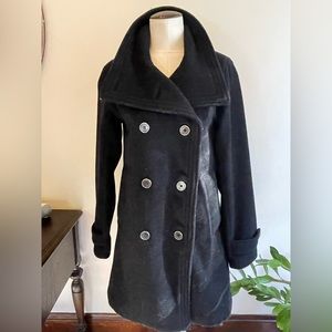 Eddie Bauer xs black wool double breasted pea coat/ dress coat